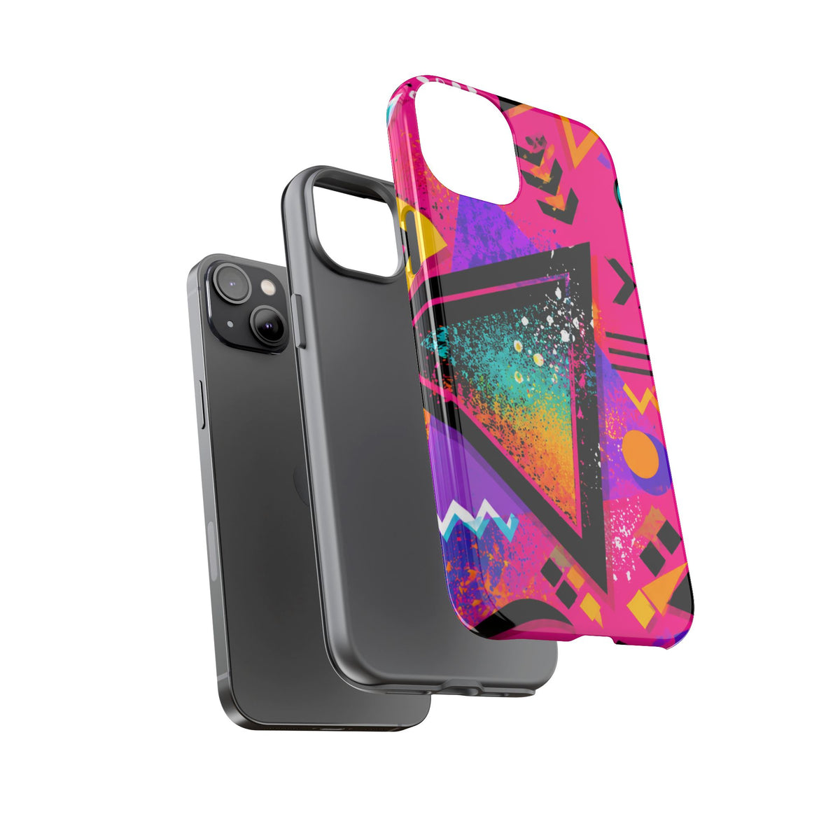 Retro 80s Geometric Phone Case — Neon Triangle Tough Case