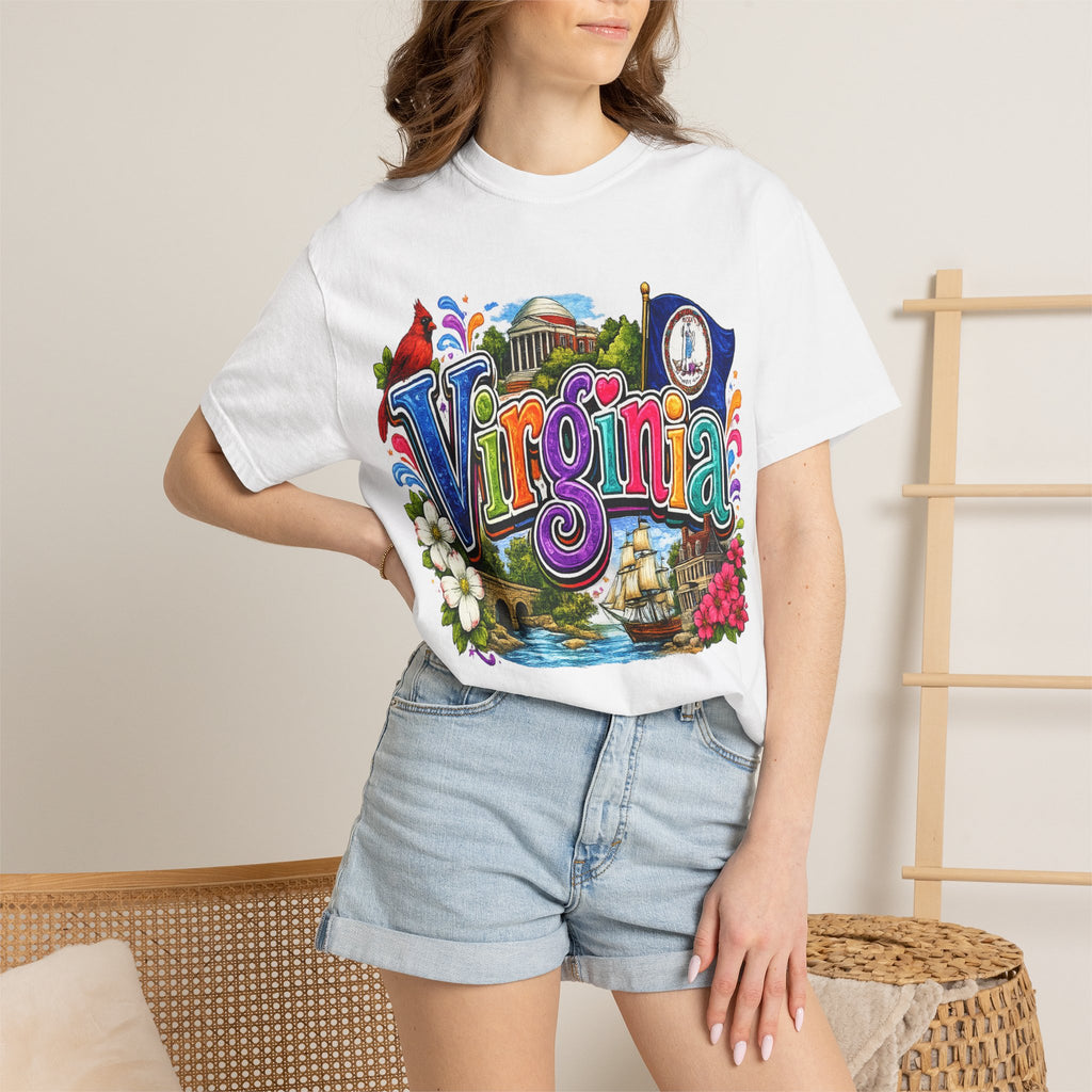 Virginia Vintage Postcard T-Shirt | State Scenic Illustration