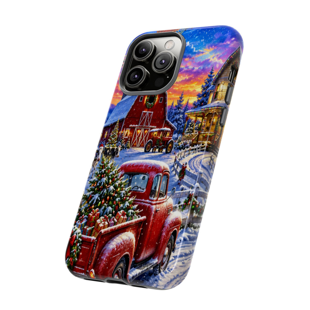 Christmas Farm Phone Case — Vintage Red Truck in Snowy Holiday Scene