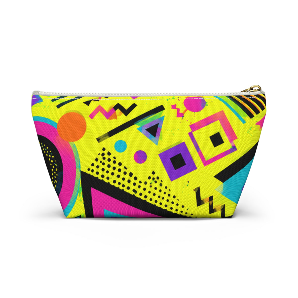 Retro 80s Neon Geometric Accessory Pouch — Bright Yellow T-Bottom Cosmetic Bag