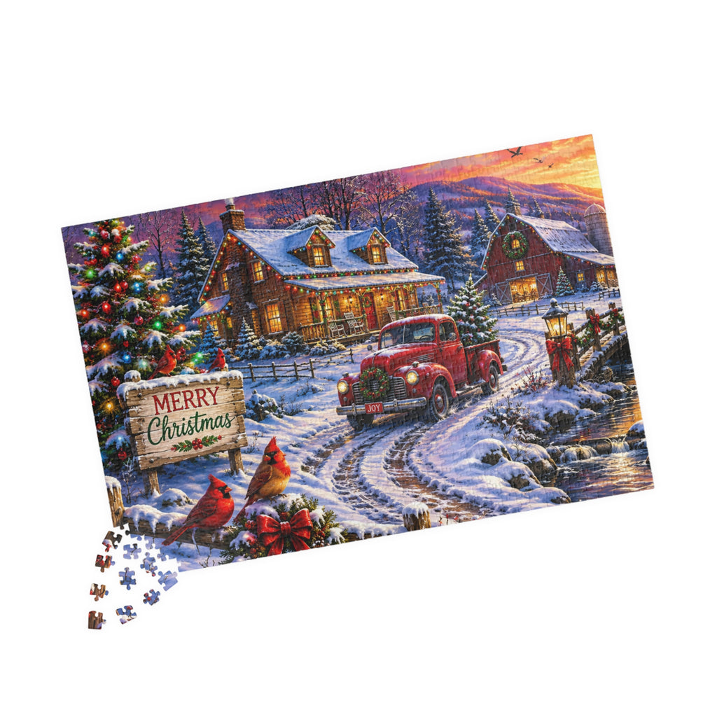 Christmas Cabin Snow Scene Puzzle — Festive Holiday Jigsaw (110/252/520/1014 pcs)