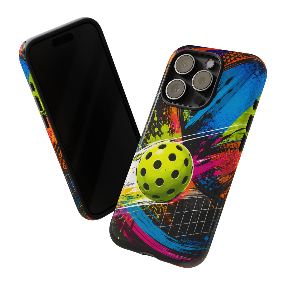 Pickleball Phone Case – Neon Paddle & Ball Splash Tough Case