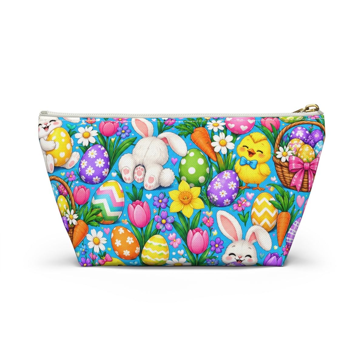 Easter Bunny & Eggs Accessory Pouch — Cute Spring T-Bottom Makeup Bag
