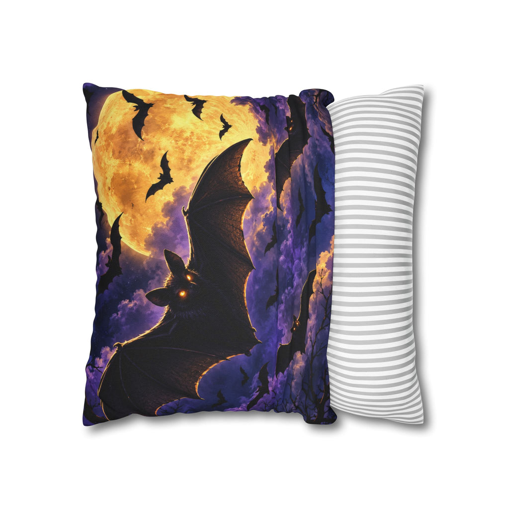 Halloween Bat Moon Pillowcase — Spooky Night Square Throw Pillow Cover