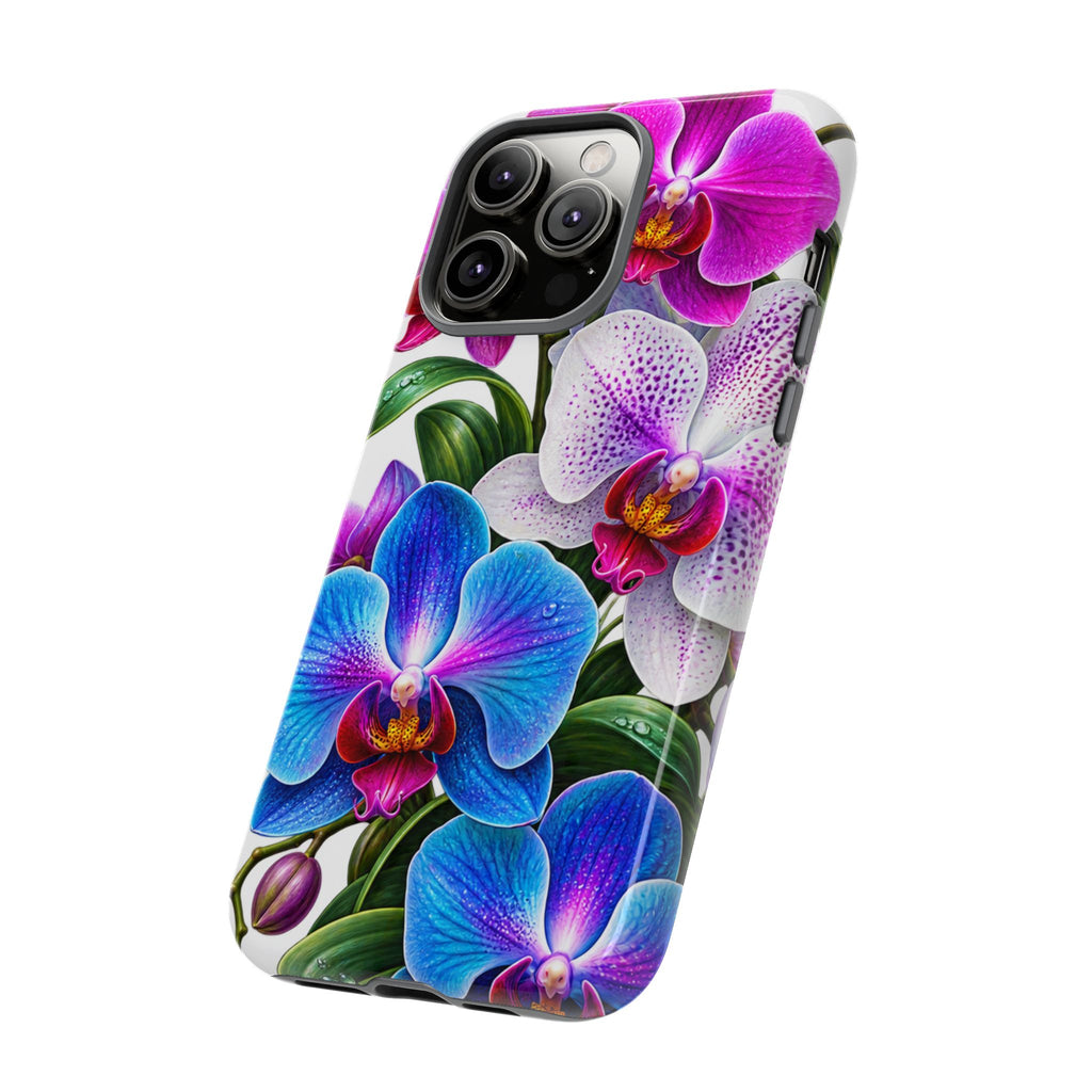 Orchid Floral Tough Phone Case – Vibrant Blue & Pink Orchid Protective Cover
