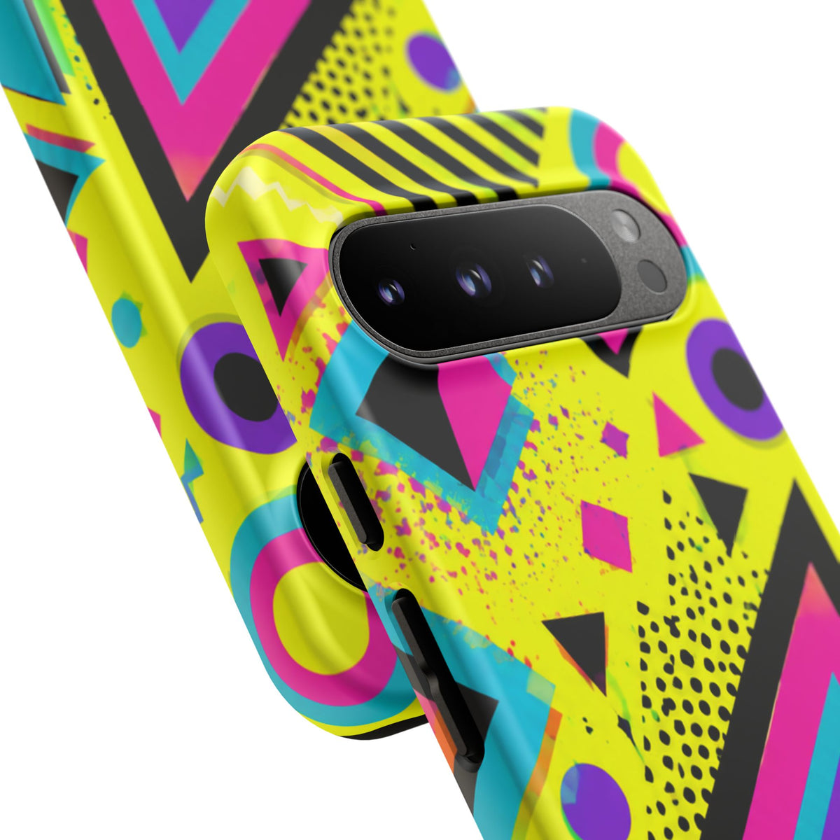 Retro 80s Geometric Phone Case — Neon Memphis Triangle Design