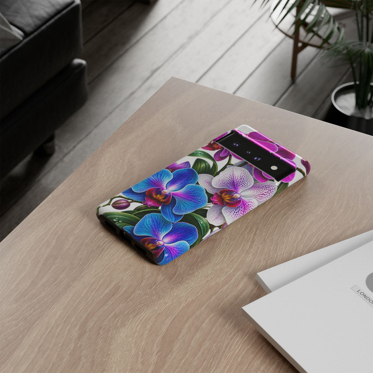 Orchid Floral Tough Phone Case – Vibrant Blue & Pink Orchid Protective Cover