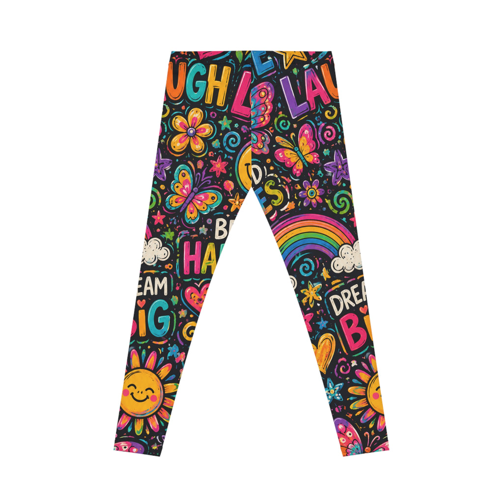 Positive Vibes Pattern Leggings — Colorful Rainbow & Motivational Doodles