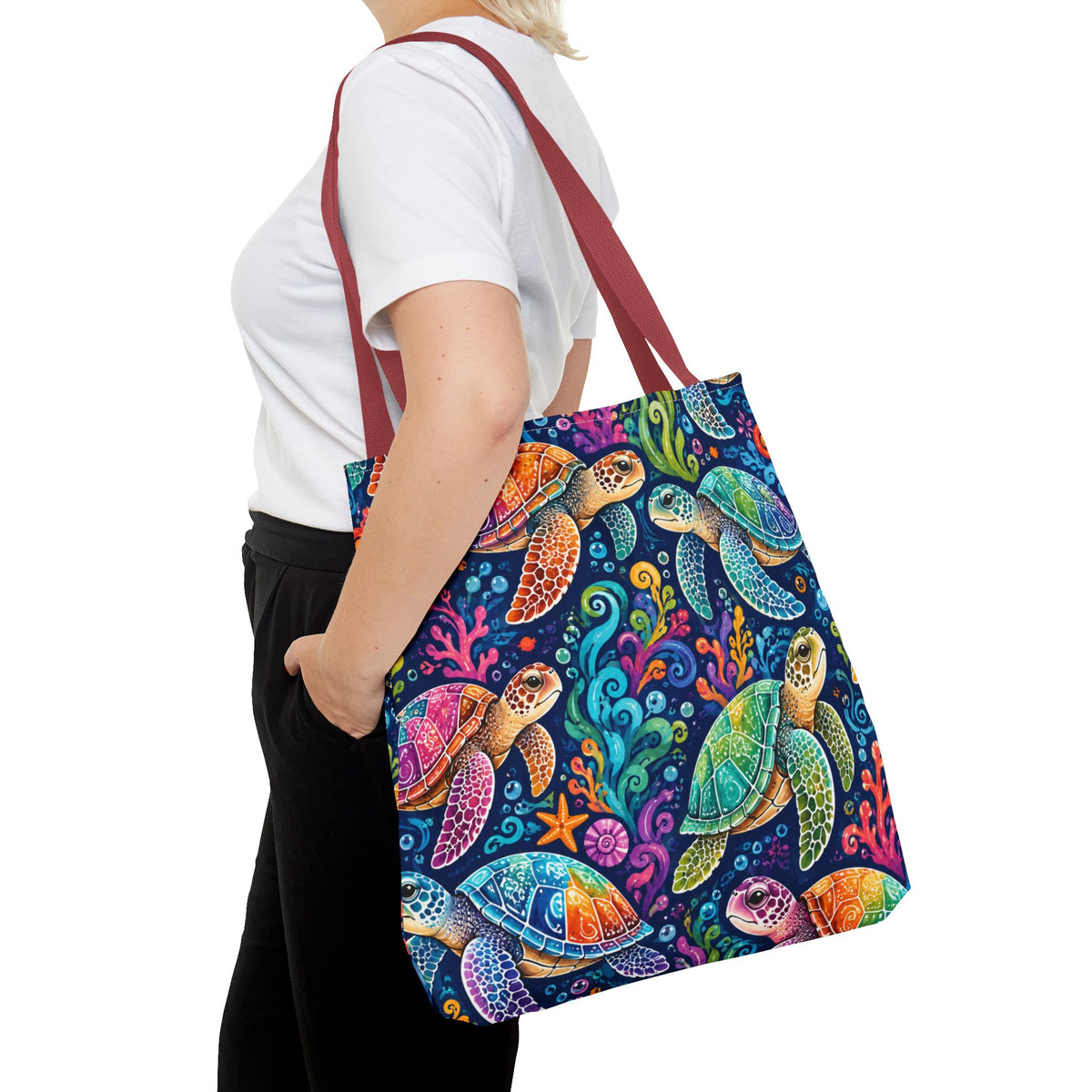 Colorful Sea Turtles Tote Bag — Vibrant Ocean Art Beach Tote