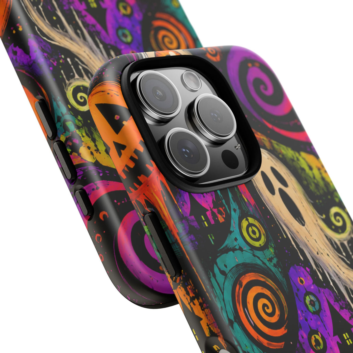 Halloween Ghost Phone Case — Colorful Spooky Skull & Haunted House Tough Case
