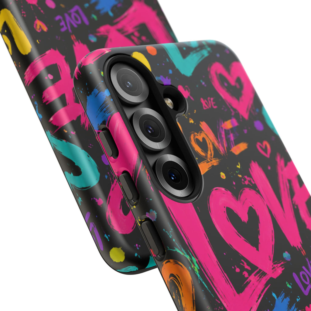 Phone Case — Neon Graffiti "Love" Hearts Protective Tough Case