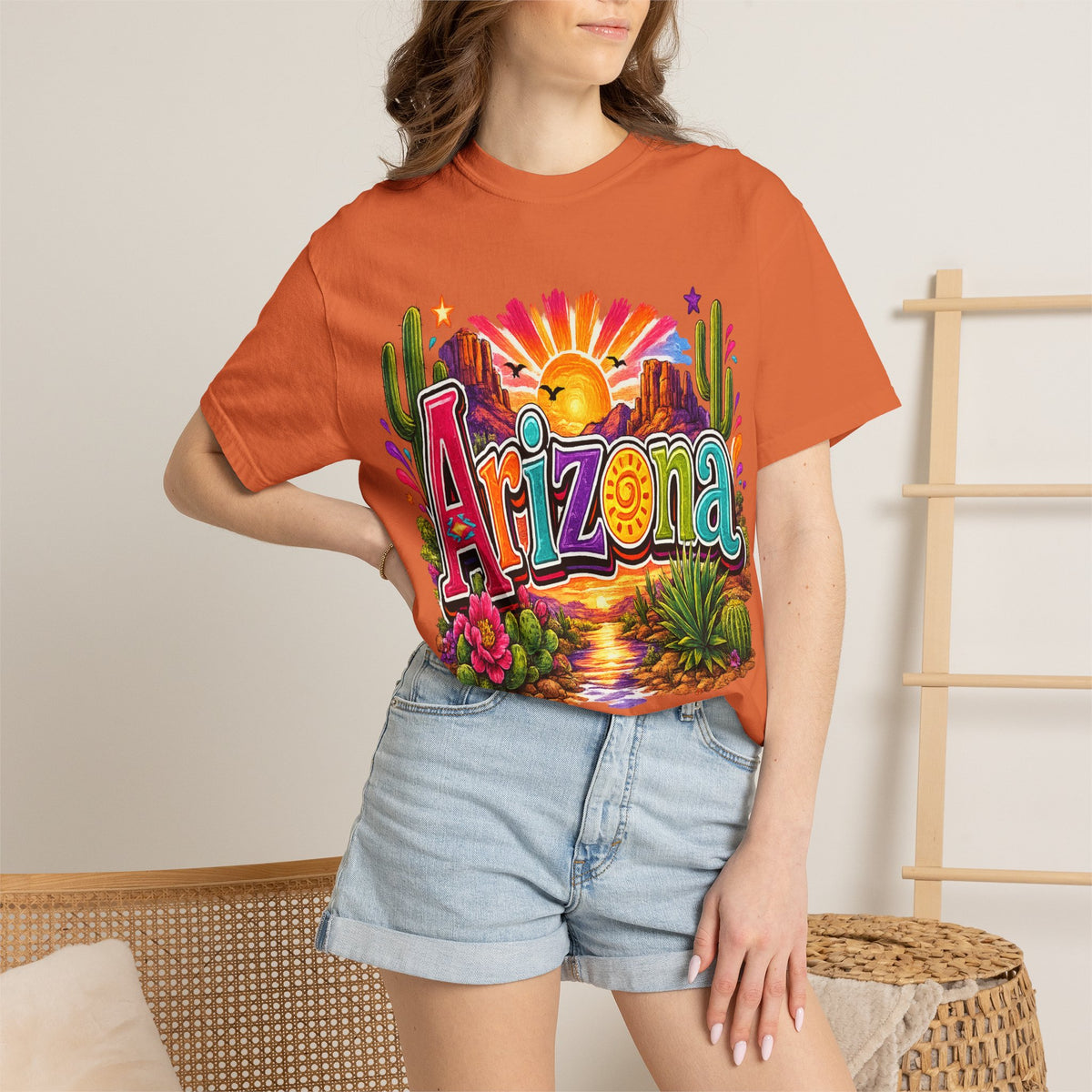 Arizona Desert Sunset T-shirt | Cactus, Saguaro, Floral Scenic Tee
