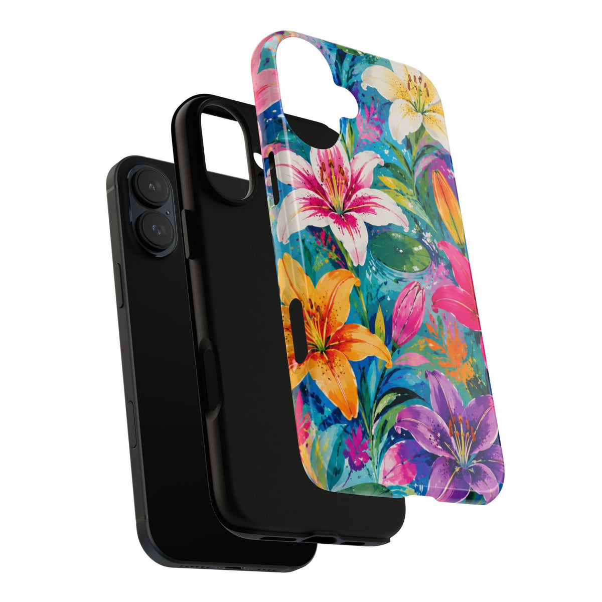 Floral Lily Tough Phone Case — Colorful Tropical Flower Protective Cover