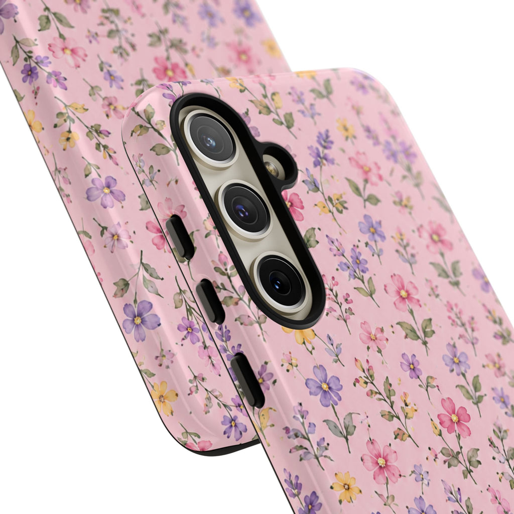 Floral Pink Tough Phone Case — Pastel Wildflower Protective Case