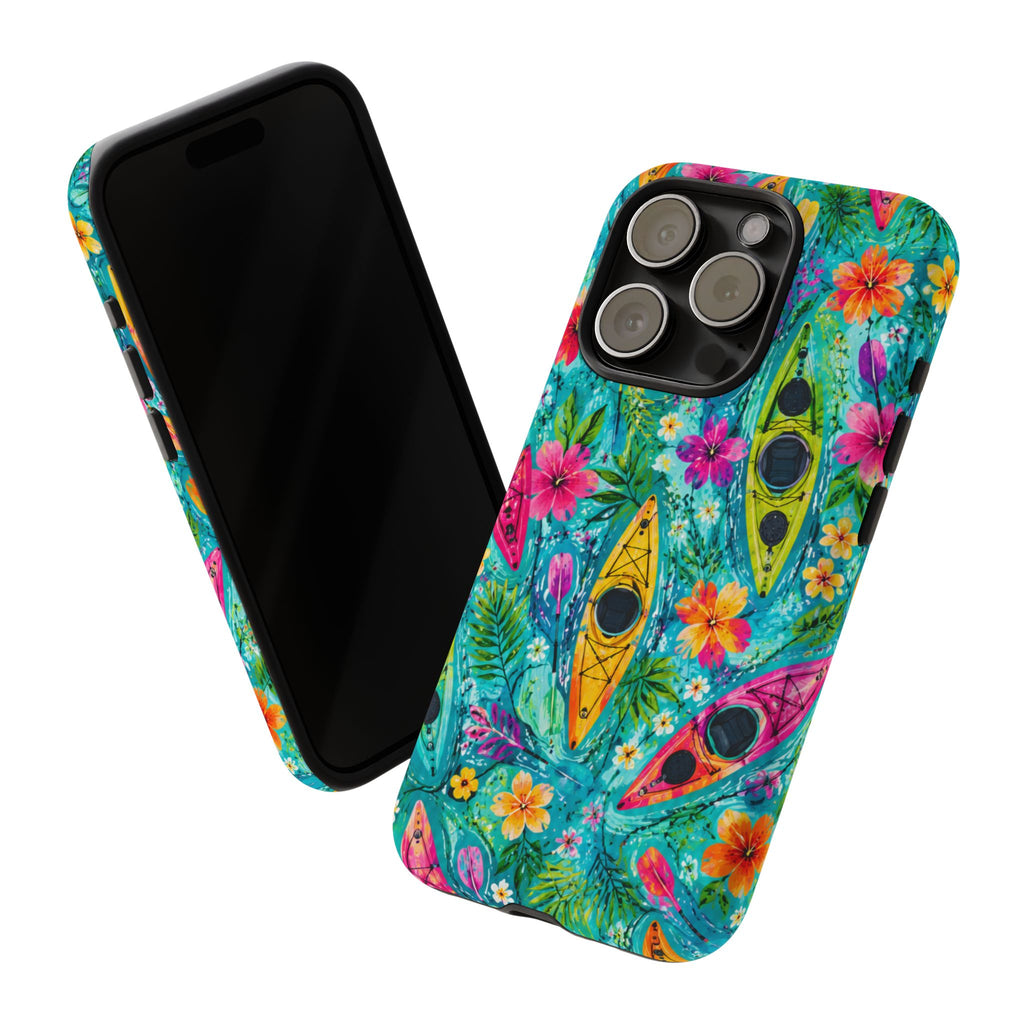 Tropical Kayak Phone Case – Colorful Floral Waterproof Pattern