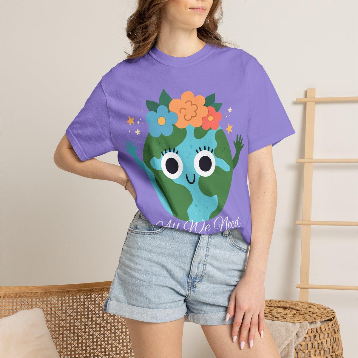 Flower Crown Earth Illustration T-shirt | Cute Planet Graphic