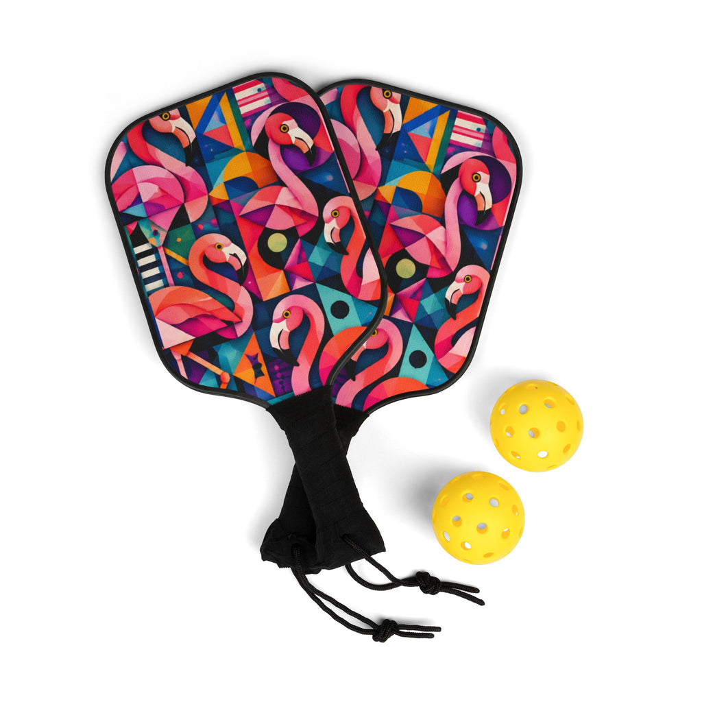 Flamingo Geometric Pickleball Paddles & Balls Set — Bright Tropical Pickleball Kit