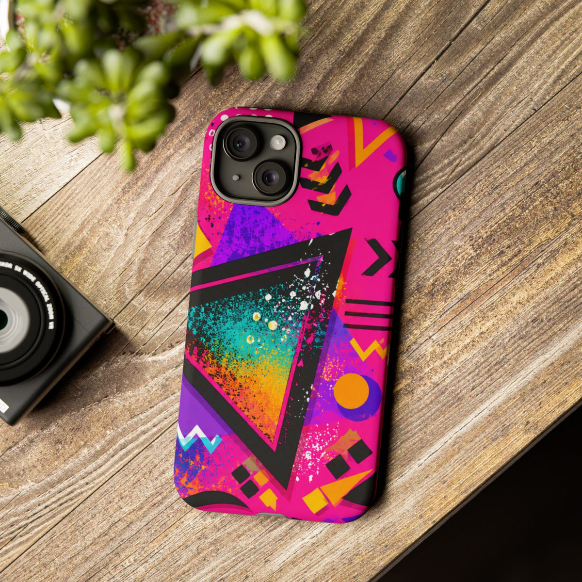 Retro 80s Geometric Phone Case — Neon Triangle Tough Case