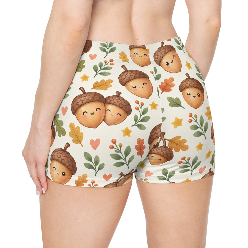Cute Acorn Pattern Women's Shorts | Autumn Leaves Fall AOP