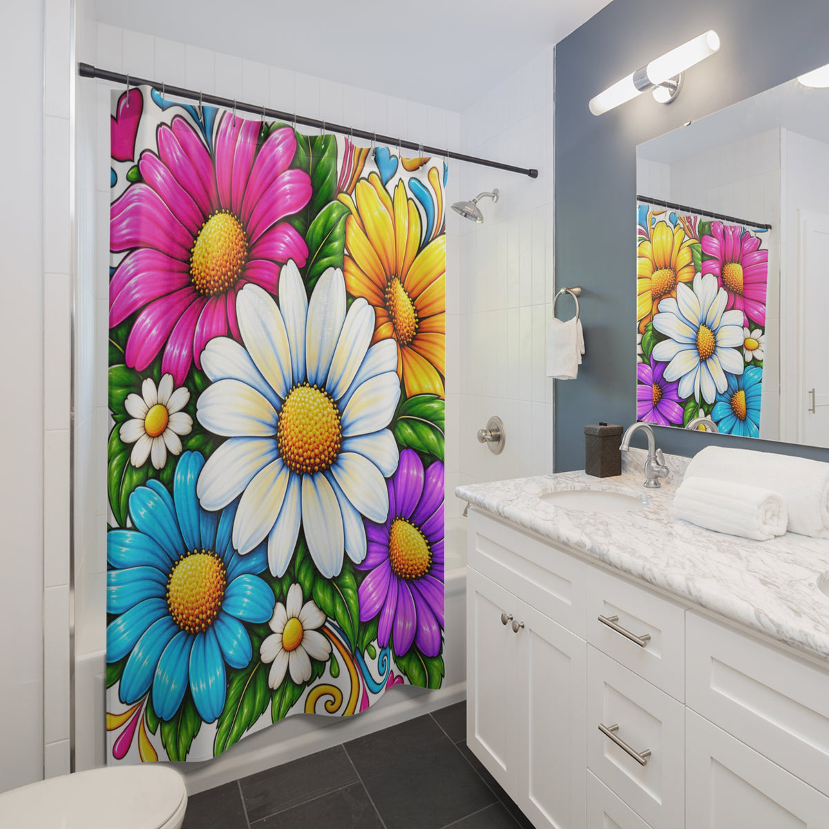 Daisy Bloom Shower Curtain — Bright Floral Bathroom Decor