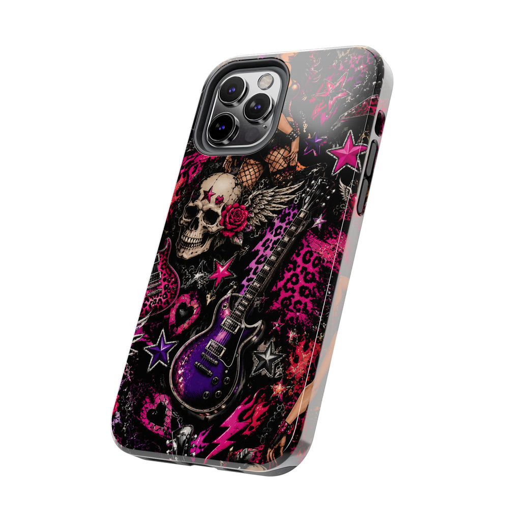 Rock Skull Guitar Phone Case — Edgy Pink Skull & Roses Tough Phone Case