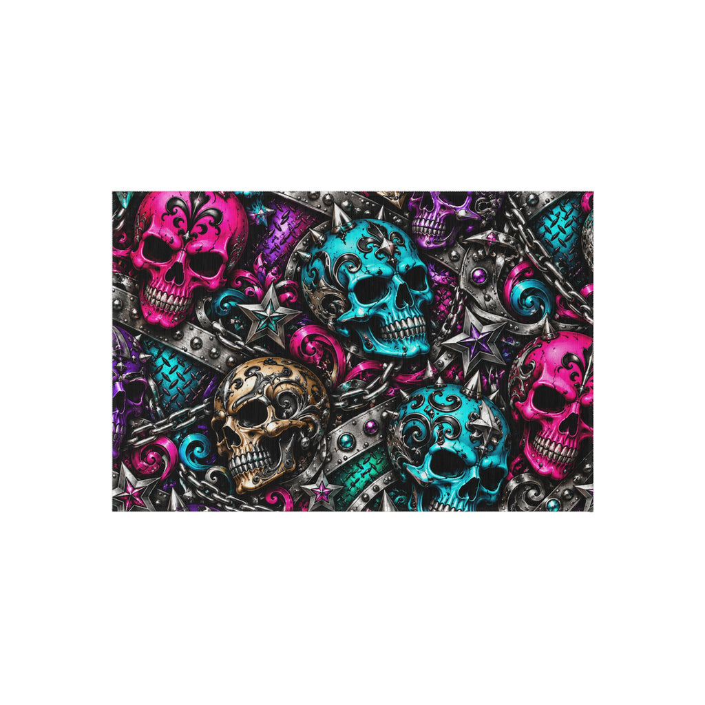 Skull Mosaic Outdoor Rug — Colorful Gothic Skull Pattern Doormat