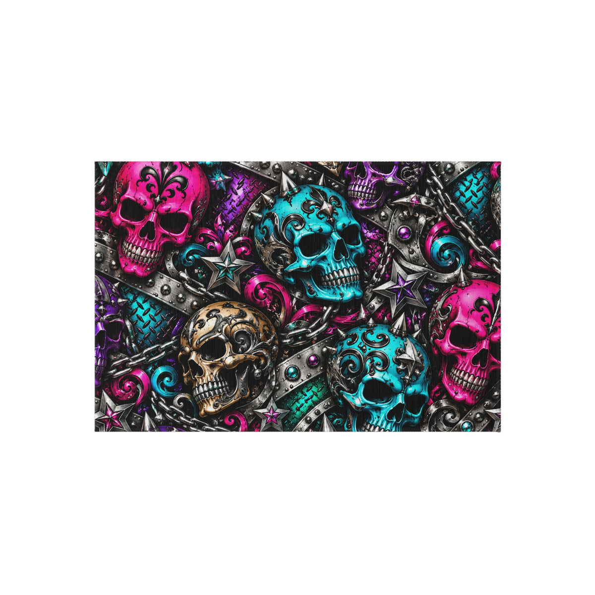 Skull Mosaic Outdoor Rug — Colorful Gothic Skull Pattern Doormat