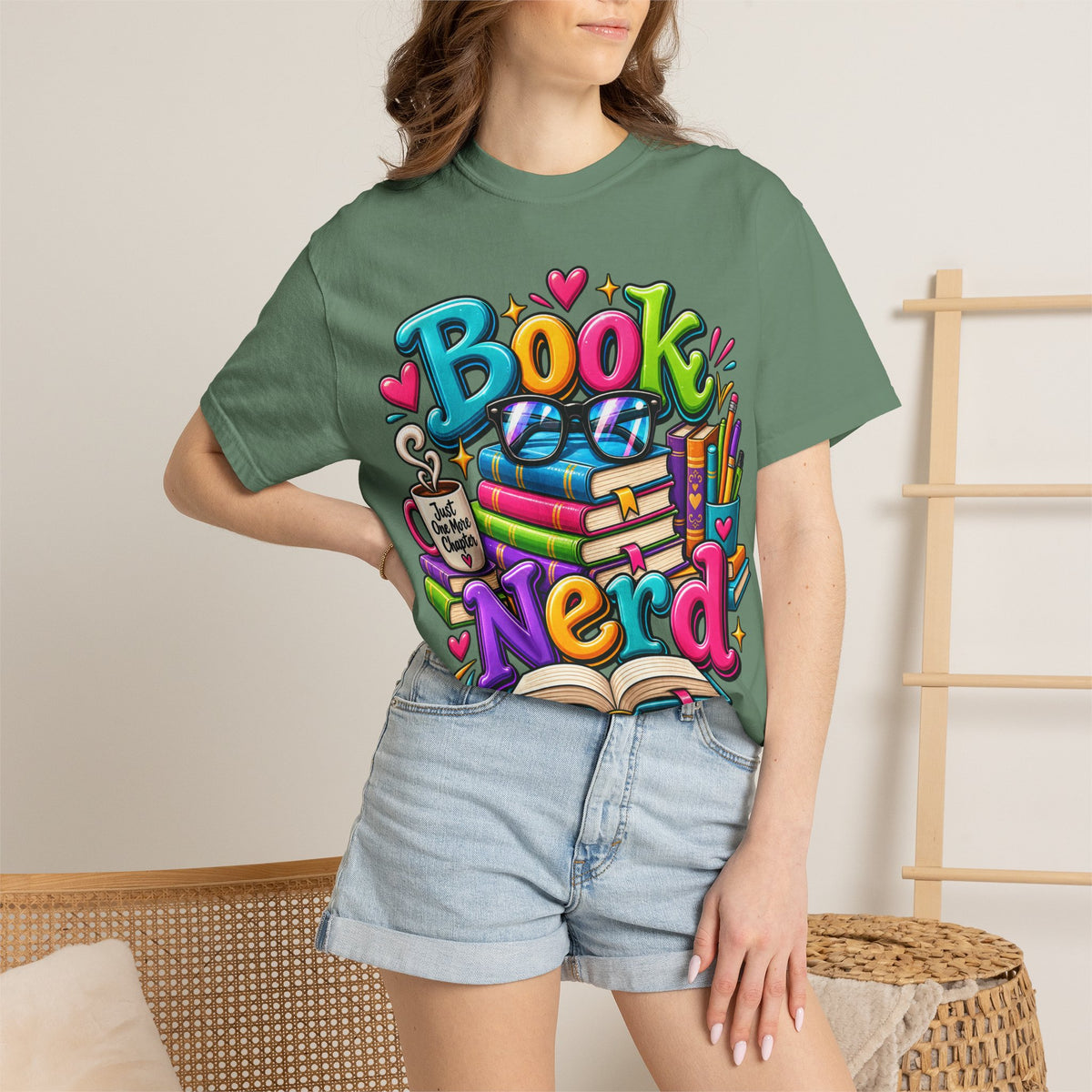 Book Nerd T-Shirt | Colorful Stacked Books Illustration