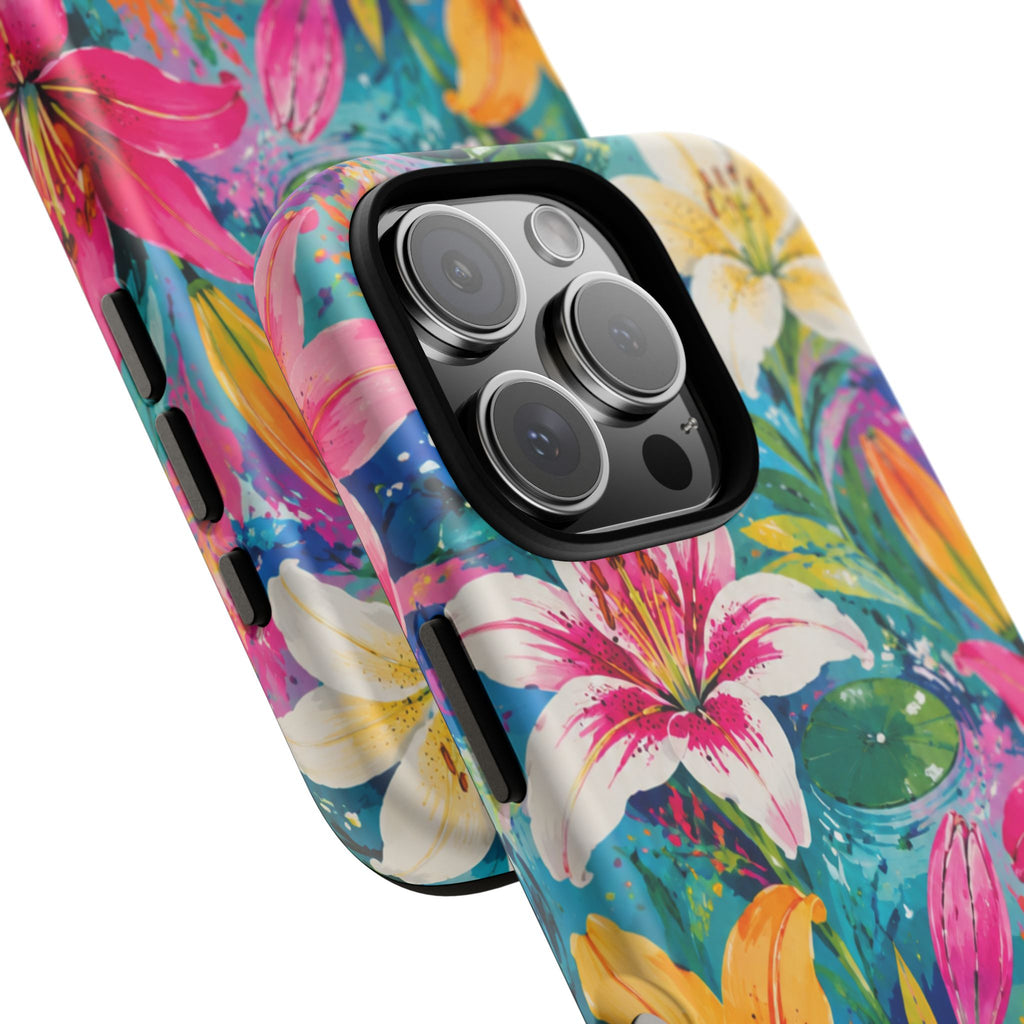 Floral Lily Tough Phone Case — Colorful Tropical Flower Protective Cover