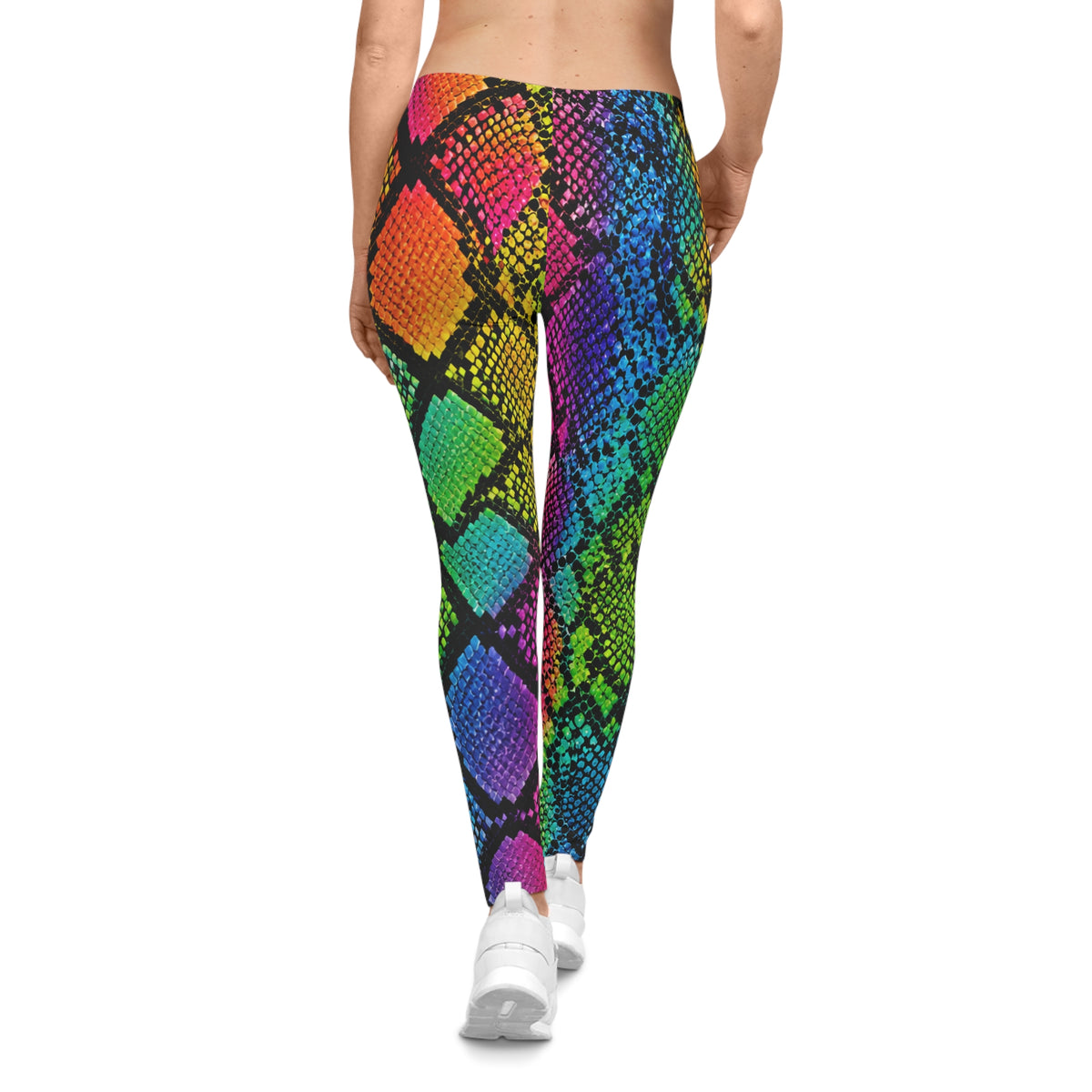 Rainbow Snake Print Leggings — Bold Neon Animal Print Women's Leggings