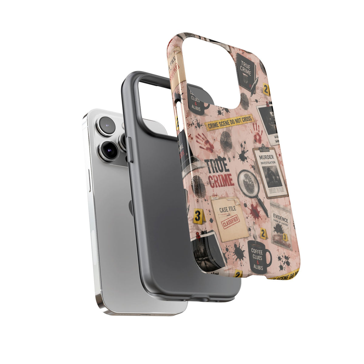 True Crime Pattern Phone Case – Detective Evidence, Crime Scene Tape & 'True Crime' Design