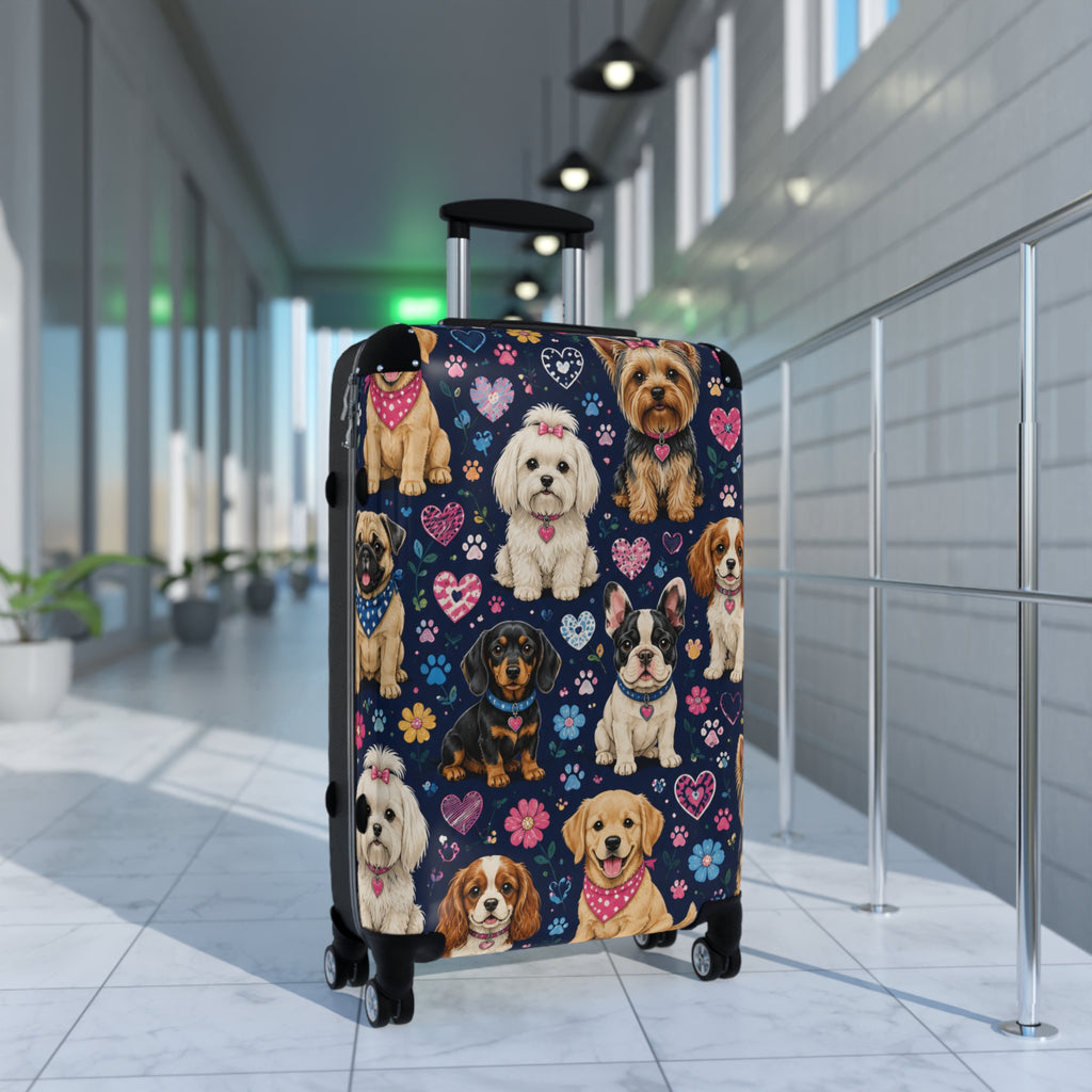Cute Dog Pattern Carry-On Suitcase – Paw Print & Puppy Travel Luggage