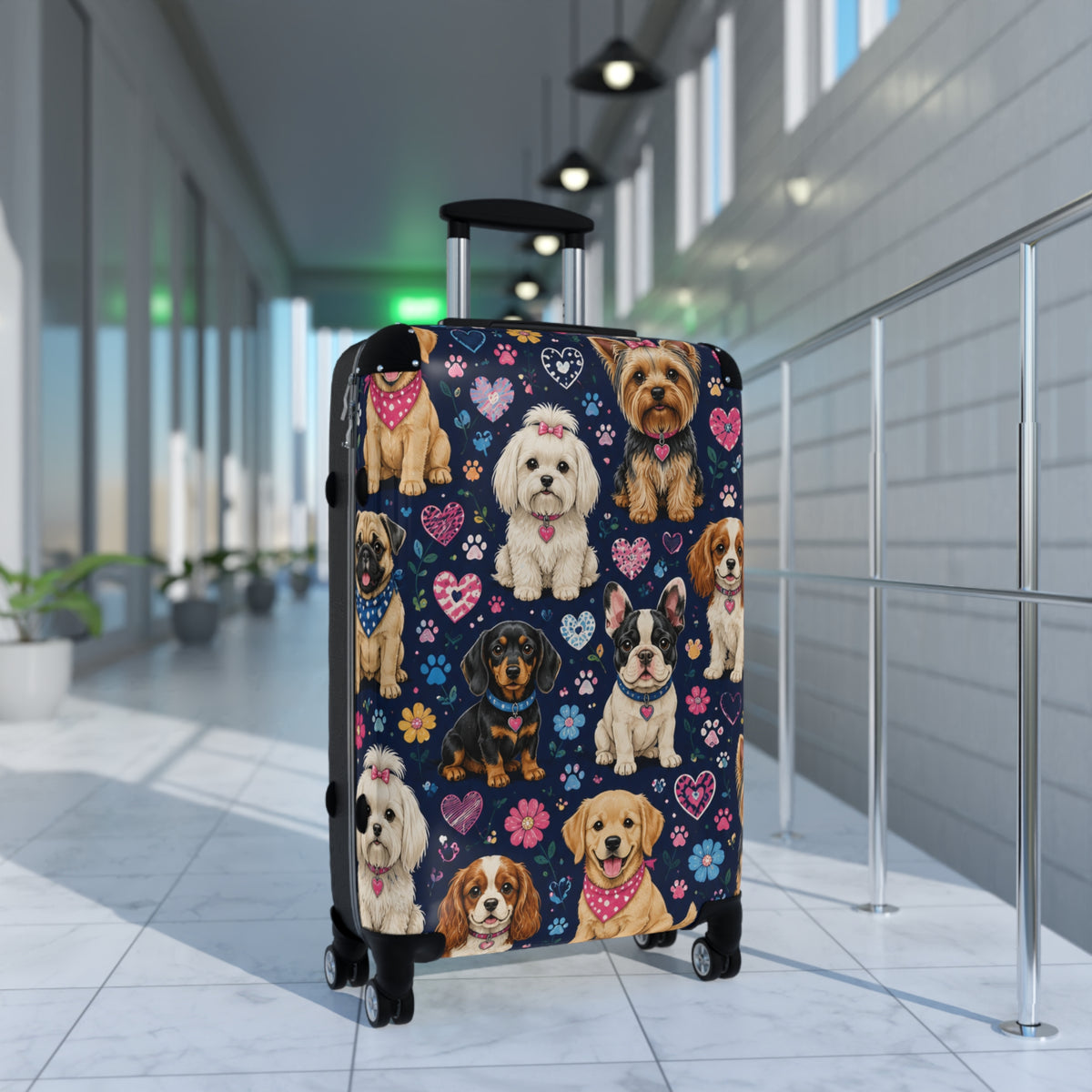 Cute Dog Pattern Carry-On Suitcase – Paw Print & Puppy Travel Luggage