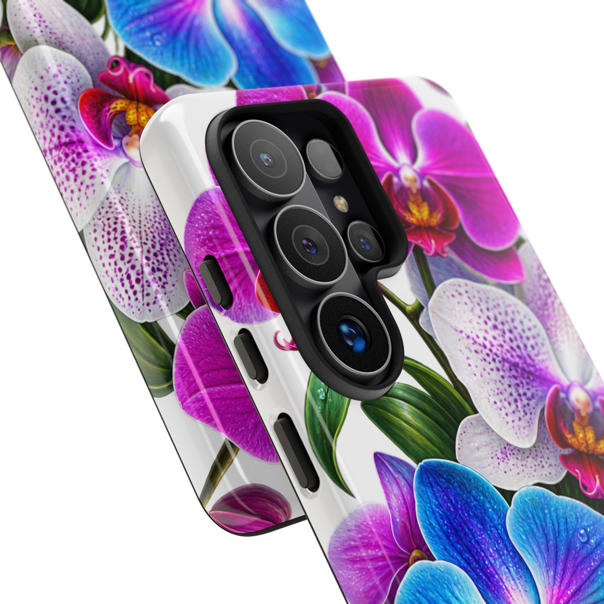Orchid Floral Tough Phone Case – Vibrant Blue & Pink Orchid Protective Cover