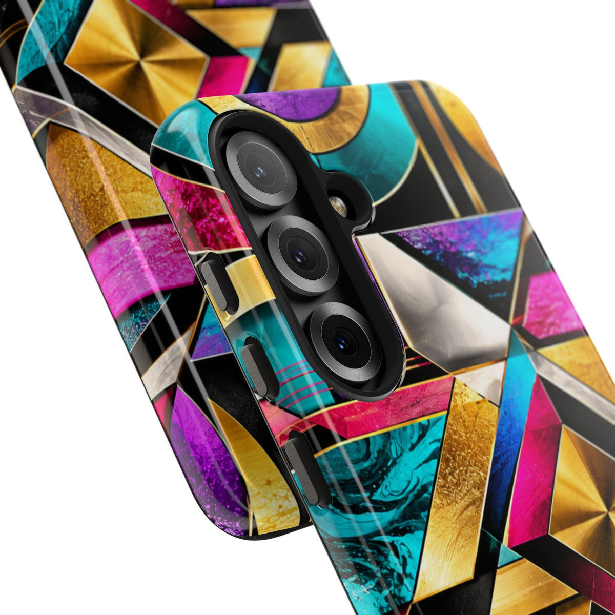 Geometric Art Deco Tough Phone Case — Vibrant Gold, Teal & Magenta Pattern