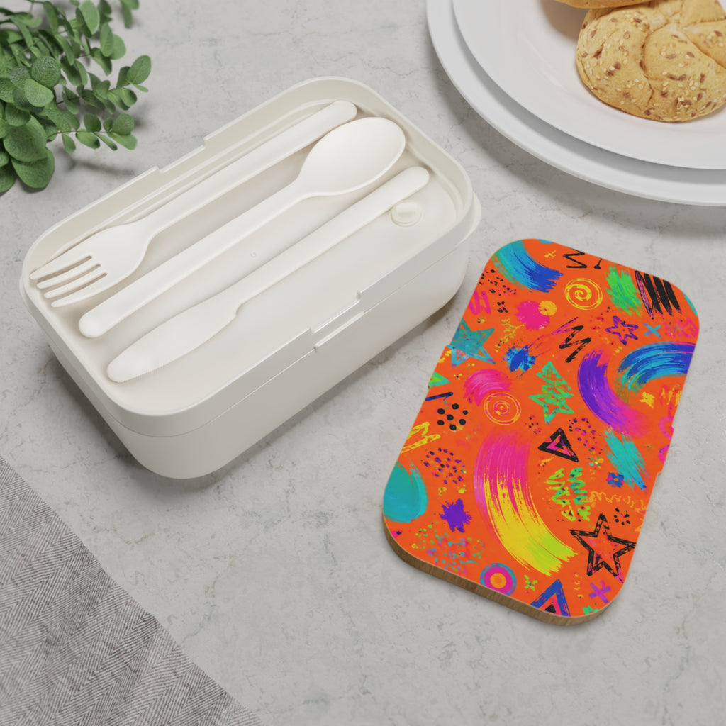 Colorful Graffiti Bento Lunch Box — Neon Paint Stars & Swirls