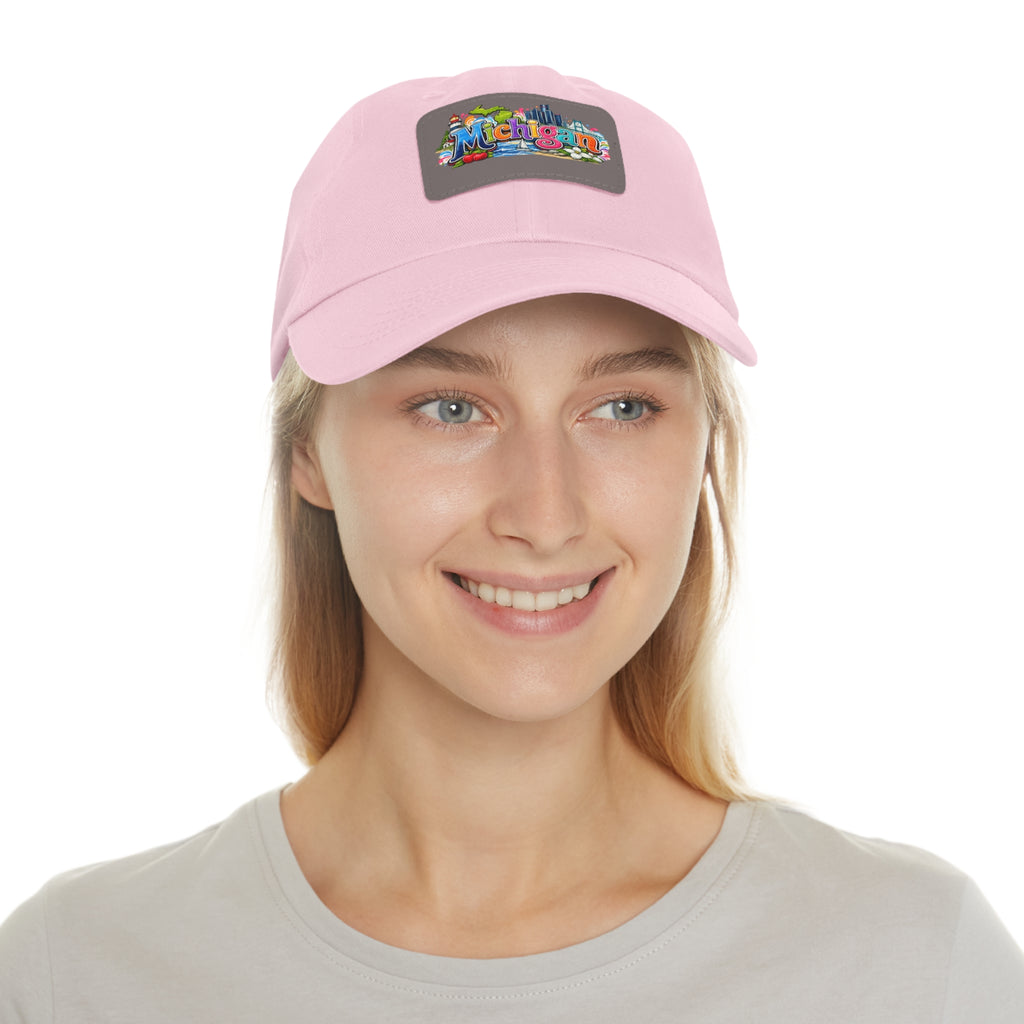 Michigan Patch Dad Hat | Leather Rectangle Patch