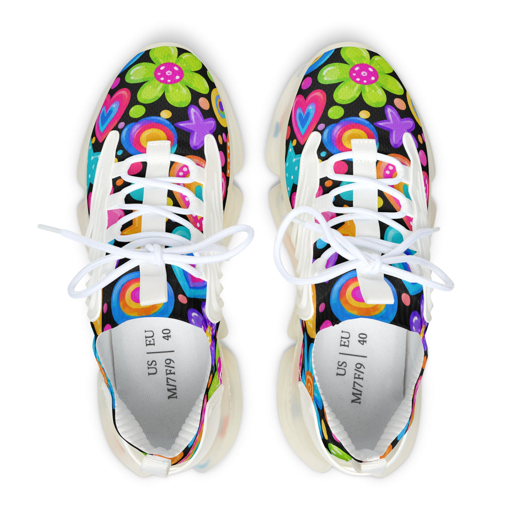 Women’s Mesh Sneakers — Colorful Retro Floral Pattern