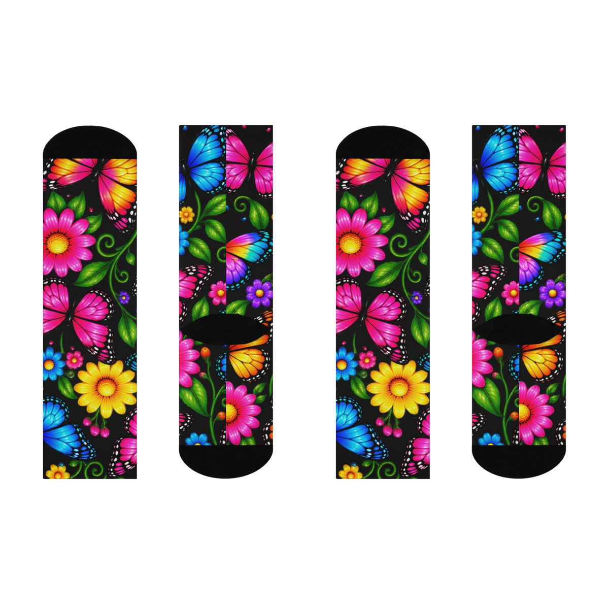 Butterfly Garden Cushioned Crew Socks — Colorful Floral Butterflies Comfort Socks