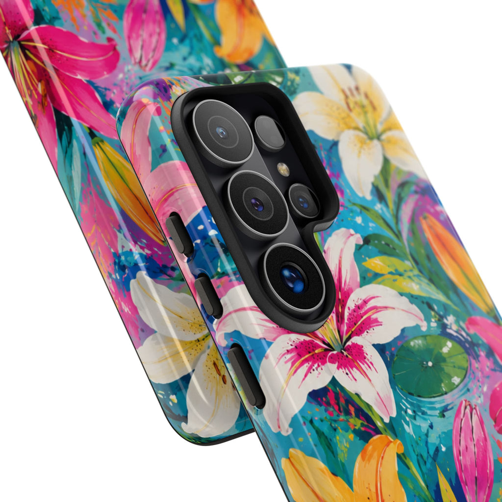 Floral Lily Tough Phone Case — Colorful Tropical Flower Protective Cover