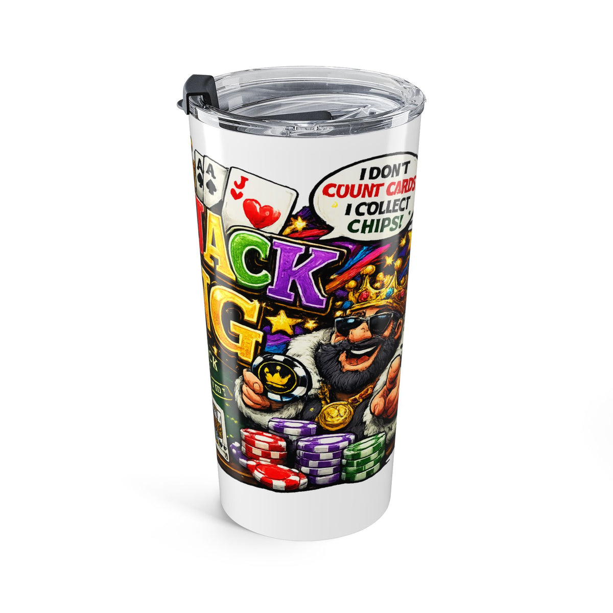 Blackjack King Tumbler 20oz | Casino Cards Chips Crown Design