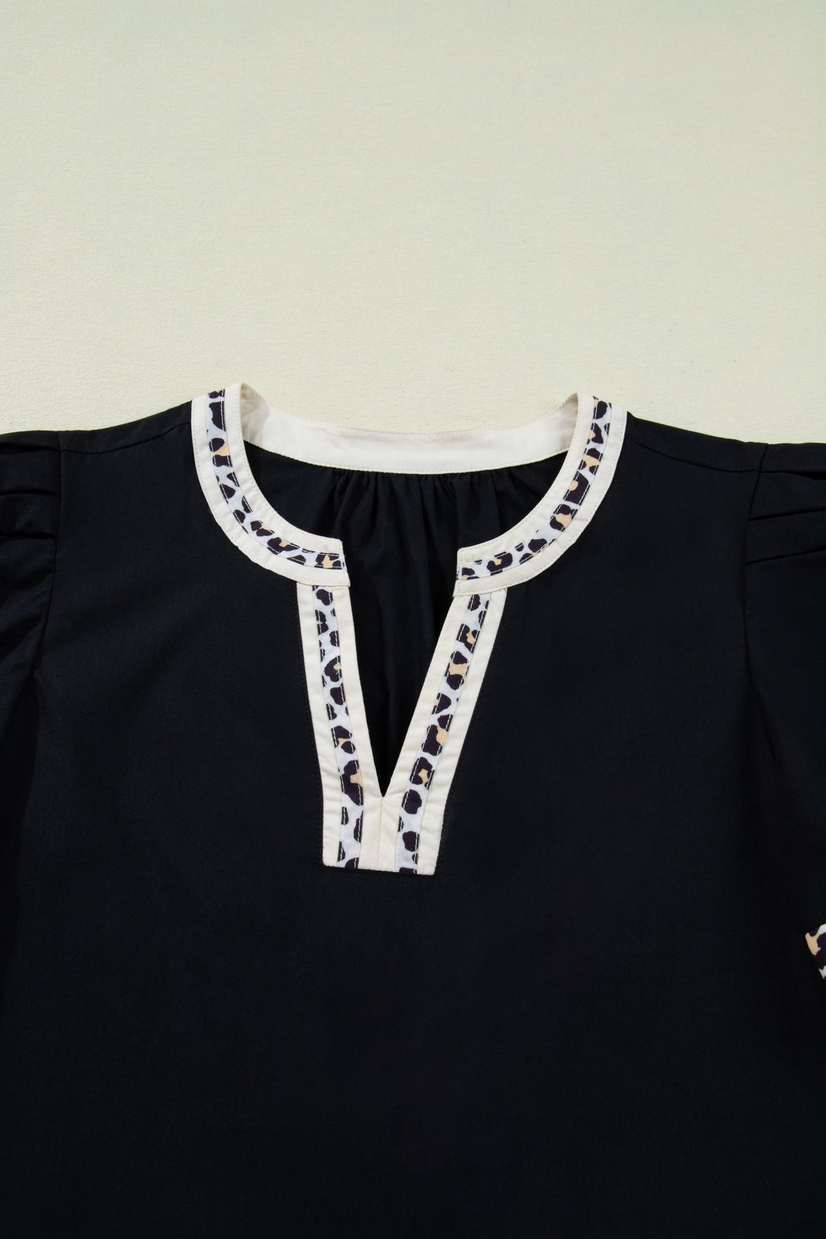 Leopard Trim Short Puff Sleeve Mini Dress