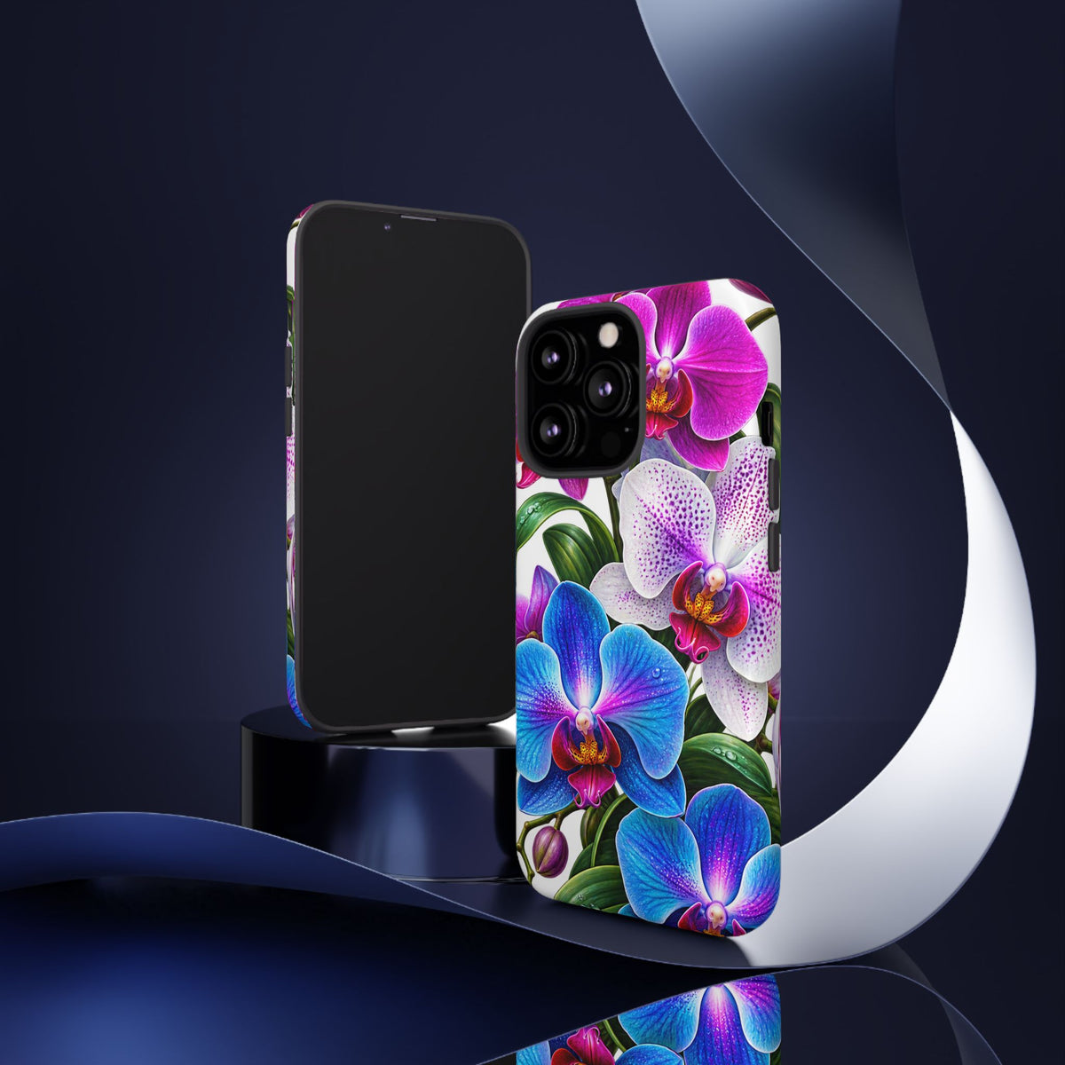 Orchid Floral Tough Phone Case – Vibrant Blue & Pink Orchid Protective Cover