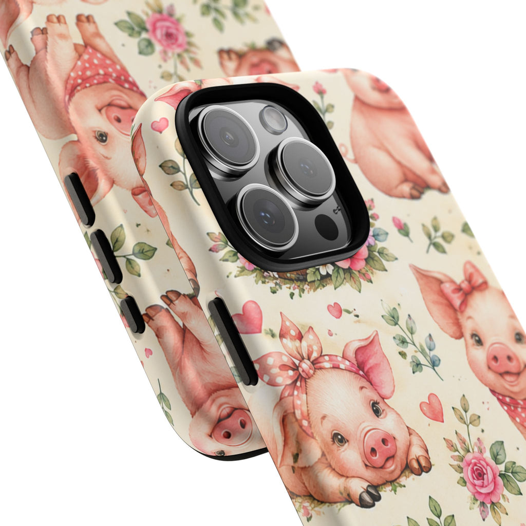 Cute Pink Piglet Phone Case — Vintage Floral Farm Animal iPhone Cover