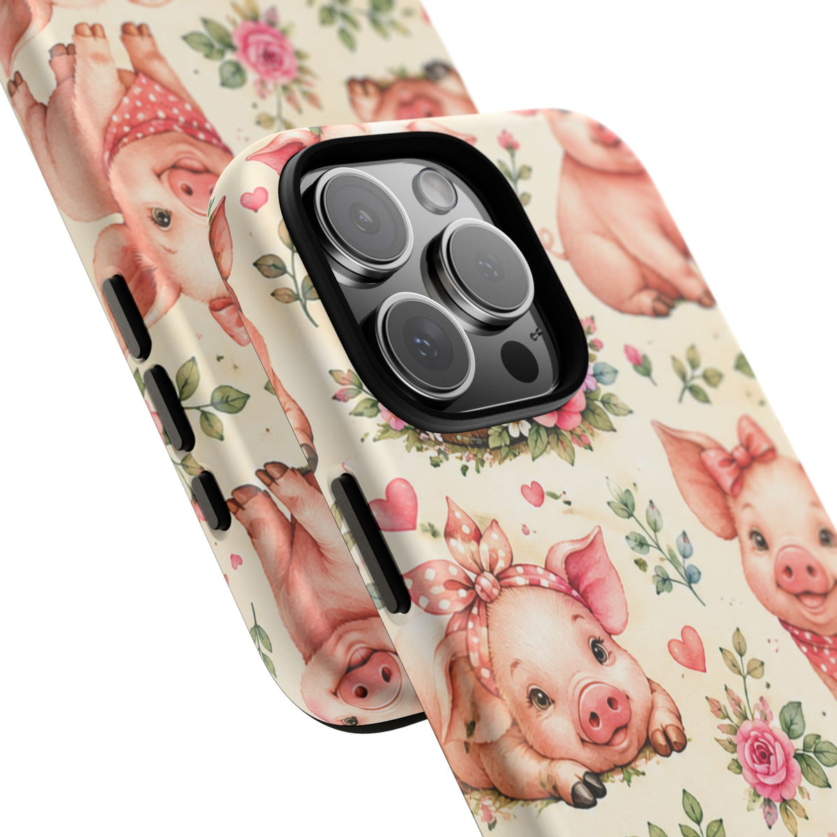 Cute Pink Piglet Phone Case — Vintage Floral Farm Animal iPhone Cover
