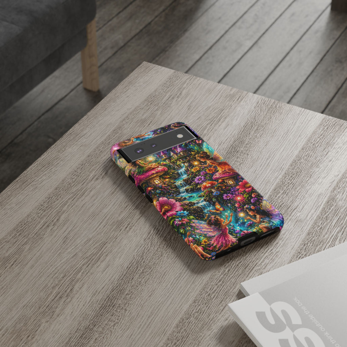 Fairy Garden Tough Phone Case — Whimsical Cottage, Waterfall & Mushroom Artwork