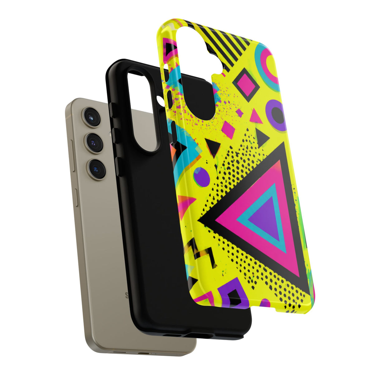 Retro 80s Geometric Phone Case — Neon Memphis Triangle Design