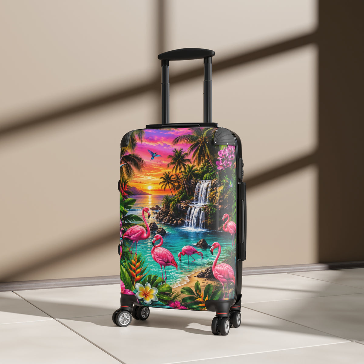 Tropical Flamingo Suitcase – Colorful Sunset Beach Luggage