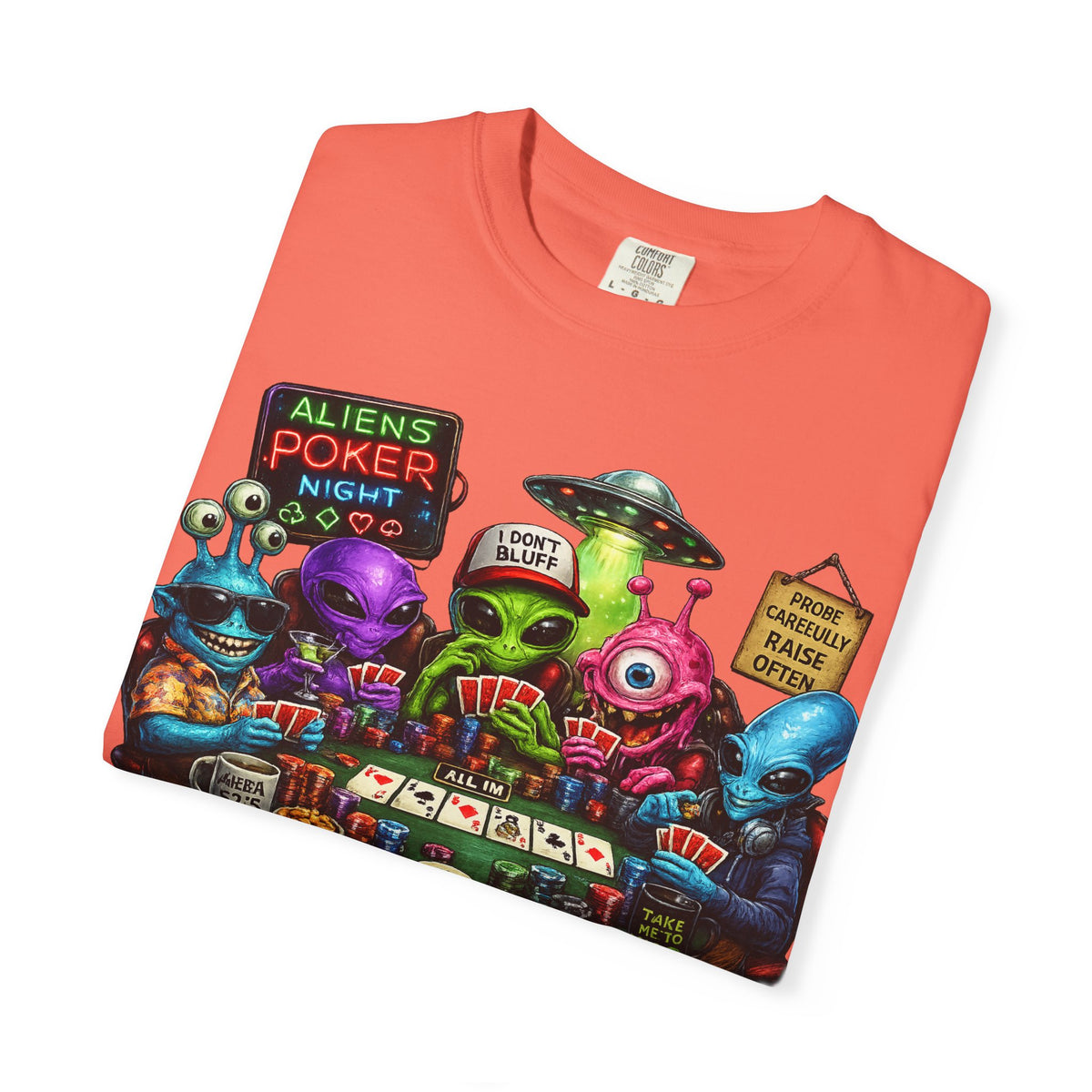 Aliens Poker Night T-shirt | Funny UFO Casino Card Game Design