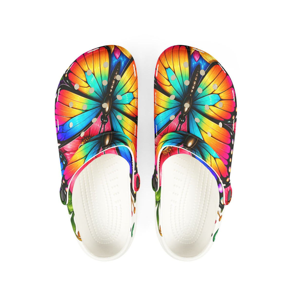 Butterfly Splash EVA Clogs — Colorful Butterfly Print Foam Shoes